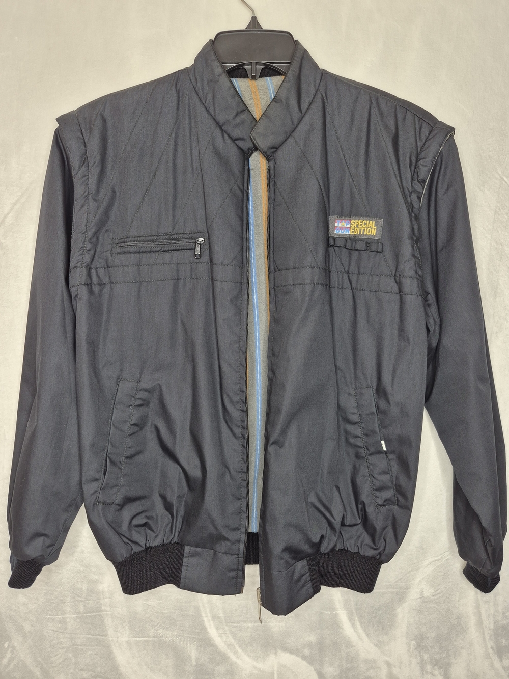 Vintage 80s Top Gun Special Edition Blanket Lined Zip Off Sleeve Jacket Vest L